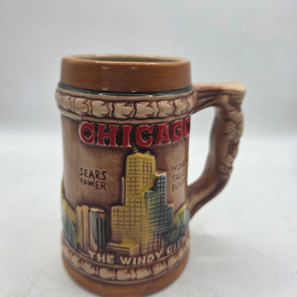 Vintage Chicago Ceramic Souvenir Beer Stein Sears Tower Hancock Marina Towers